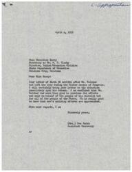 ["The document is a series of letters discussing the increase and restoration of funds for Indian Education in Oklahoma. The Director of Indian Education, Mr. W.H. Clasby, requests Congressman Page Belcher's support for an increase in the 1956 contract, which has been approved by the Budget Bureau. There is also a request to restore $20,000 to the contract, which had been reduced from the original amount. Congressman Belcher assures careful consideration of the request and expresses support for the increase."]
