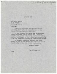 ["Mr. Wilhite wrote a letter to Representative Page Belcher expressing concern about the transfer of functions of the Bureau of Indian Affairs from Anadarko. He mentioned that Herbert K. Hyde is against the move and offered to assist in trying to prevent the transfer. Representative Belcher acknowledged receiving the letter and assured Mr. Wilhite that he would carefully consider his concerns before making a final decision."]
