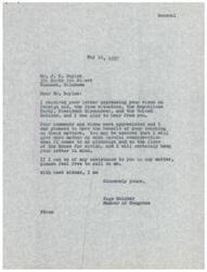 ["The document from Page Belcher acknowledges Mr. Boyles' views on foreign aid, the farm situation, the Republican Party, President Eisenhower, and the United Nations. Belcher appreciates Boyles' comments and assures him that he will consider them carefully. Belcher also offers assistance if needed. The second part of The document seems to be a response from Boyles, expressing concerns about sending money to foreign countries instead of helping those in need in the US, criticizing President Eisenhower and the Republican Party, and mentioning the League of Nations."]
