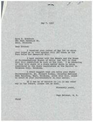 ["The author received a letter from Myra E. Bradburn urging them to vote against bill 367, known as the Farm Sales Tax Exemption Bill. The author could not find this bill in the Senate and House Digest of Bills and suggests that Myra write to her State Representative, Richard Romang, about the bill. Myra, who is an old age pensioner, expresses her need for the bill in her letter."]