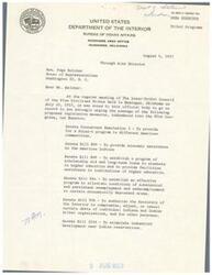 ["The Inter-Tribal Council is urging Hon. Page Belcher to support various proposed legislative measures to provide economic assistance, scholarship aid, and industrial development for American Indians. They also recommend bills to alleviate unemployment, cancel debts for individual Indians, and provide financial aid for higher education students. These recommendations are submitted for consideration and action."]