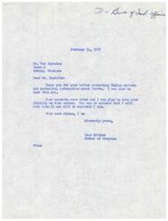 ["The document consists of a series of letters between Mr. Ted Reynolds and Congressman Page Belcher discussing the use of Peyote among Indian tribes, specifically the Shawnee Indians. Mr. Reynolds expresses concern about the negative effects of Peyote on the Shawnee tribe and urges Congressman Belcher to educate himself on the issue. Congressman Belcher acknowledges the letters and states that he will look into the matter and consider the information provided."]