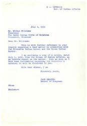["The Caddo Indian Tribe of Oklahoma has requested assistance from Congressman Page Belcher regarding a land matter involving the Riverside Indian School and the Kiowa Indian Agency. The Bureau of Indian Affairs is investigating the legal status of the land and whether it can be restored to tribal ownership. The matter is being studied by the Office of the Solicitor for the Department of the Interior, and further information will be provided once the Solicitor's opinion is available. The Caddo Tribe is seeking recognition of their rights to certain parcels of land, and their request has been submitted through official resolutions to the Bureau of Indian Affairs. Congressman Belcher is working to gather information and provide assistance to the tribe."]