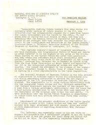 ["The National Congress of American Indians is strongly against a recent request for a loan from Russia for Indian development, stating that it is insulting to the intelligence and patriotism of the Indian people. They emphasize the loyalty of American Indians to the United States and express confidence in Congress to provide needed funds. The organization works closely with tribes to improve economic conditions and denounces the request for a foreign loan as a publicity stunt. They urge for responsible and proper channels to be used for development programs."]