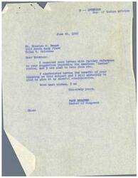 ["The document is a letter from Houston C. Benge to Page Belcher, a Member of Congress, discussing a suggestion regarding the American \"Indian\" status. Benge proposes settling all claims by Indians against the government and establishing them as \"Americans\" to eliminate discrimination and add prestige to their status. He suggests discontinuing the use of the term \"Indian\" and using \"American aborignees\" instead. Benge also references a news article about discrimination against an Indian family in Chicago as an example of the need for change."]