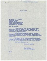 ["The document from Mr. Belvin to Senator Kerr addresses the Bureau of Indian Affairs' attempt to cut the Oklahoma Indian Loan Fund by $533,000. Mr. Belvin requests Senator Kerr's support in restoring the funding and expresses concern about the impact on the Indian community in Oklahoma. Congressman Page Belcher assures Mr. Belvin of his cooperation in addressing this issue."]