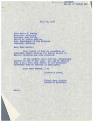 ["The document from Marie L. Wadley, Executive Secretary of the Muskogee Area office of the Bureau of Indian Affairs, is requesting Congressman Belcher to take action to ensure there are sufficient funds for an effective health program for Indian people in Eastern Oklahoma, particularly addressing the shortage of funds at Tahlequah Public Health Hospital. Mary Higgins, Executive Secretary at the Department of the Interior, acknowledges receipt of the letter and states that she will bring it to Congressman Belcher's attention upon his return to Washington."]