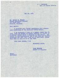 ["Lester E. French, of French Chevrolet Company, expressed concerns about the conditions at Chilocco Indian School in a letter to Representative Page Belcher. Belcher forwarded the letter to the Bureau of Indian Affairs, who responded that while there are deficiencies at the school, their priority is providing classroom space for the 5,000 Indian children currently out of school. They stated that some remodeling had been done to make the dormitories safe and sanitary. French urged the government to prioritize funding for Native American education before foreign aid. Belcher was asked to request funds to improve conditions at the school."]