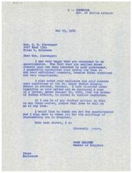 ["The document includes a letter from Page Belcher, a member of Congress, thanking Mrs. Clevenger for responding to a questionnaire and expressing his willingness to help with any issues. Belcher also includes a questionnaire on various important issues facing the nation. Additionally, there is a letter discussing the plight of the Northern Cheyenne Indians and the work being done at the St. Labre Indian School to help them, including a specific story about a child named Dolly who suffered from tuberculosis due to poor living conditions. The document highlights the poverty and health issues faced by the Native American community and emphasizes the need for support and resources."]
