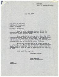 ["The document is a series of correspondences between Mrs. Mary L. Williams and Hon. Page Belcher regarding land set aside for the Murrow Indian Orphans Home. Mrs. Williams raises concerns about the land not being used for its intended purpose and suggests that it should go back to the tribe for proper administration. Hon. Belcher promises to investigate the issue and provide further information. The Bureau of Indian Affairs is also involved in the matter, suggesting that Mrs. Williams discuss her proposal with Bacone College officials."]