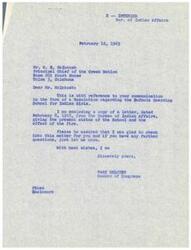 ["The document includes a resolution from the Creek Tribal Council urging the immediate replacement of a building at the Eufaula Boarding School for Indian Girls that was destroyed by fire. The Bureau of Indian Affairs confirms that the building was unused and that there is no plan to discontinue the school. Congressman Page Belcher assures the Chief of the Creek Nation that he will investigate and provide further information on the matter."]