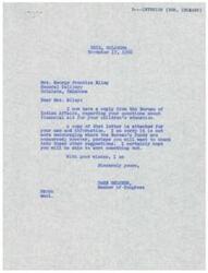 ["Mrs. George Prentice Riley wrote to Congressman Page Belcher seeking financial aid for her children's education, but was informed by the Bureau of Indian Affairs that her children do not qualify for their benefits due to not meeting the required Indian blood percentage. The Bureau suggested looking into other federal aid programs and speaking with Okmulgee State Technical School for assistance. Congressman Belcher promised to look into the matter further and provide assistance."]