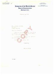 ["Lyle H. Boren, a member of the Committee on Interstate and Foreign Commerce in the United States House of Representatives, received a letter from Mrs. Octavia Douglass regarding the progress of the Federal music project. Boren thanked Mrs. Douglass for her letter and expressed appreciation for her interest and enthusiasm in the project."]