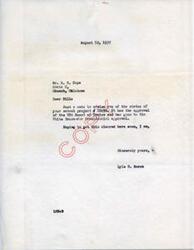 ["A letter dated August 19, 1937, was sent to Mr. R. R. Cape informing him that his school project #20492 has been approved by the Works Progress Administration (WPA) Board of Review and has been sent to the White House for Presidential approval. The sender, Lyle H. Boren, hopes to get the project cleared soon."]