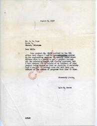 ["The document informs Mr. R. R. Cape that his project No. 20492 has arrived at the Works Progress Administration (WPA) office for review and is being expedited for approval. The process typically takes 15 days to a month, but efforts are being made to speed up the process. Lyle H. Boren will keep Mr. Cape updated on the progress of the project."]