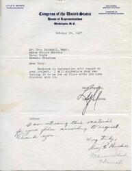 ["Lyle H. Boren, a member of Congress, sent information to Troy Heiskell regarding a project. He asked Heiskell to return the information after he was finished with it. Heiskell thanked Boren for the material and returned it as requested."]