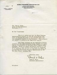 ["The document is informing Congressman Lyle H. Boren that Works Progress Administration projects in the 4th Congressional District of Oklahoma have been designated eligible by the President and are subject to review by the Comptroller General. The projects will be eligible for operation at the discretion of the State Works Progress Administrator once final clearance is obtained. The Congressman is advised to contact the office of the Oklahoma State Works Progress Administrator for more information."]