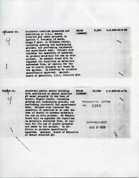 ["Two construction projects are outlined in The document - one for a combined gymnasium and auditorium in Okfuskee County, and another for a public school building with an auditorium in Hughes County. Both projects involve grading and landscaping, as well as the operation of quarries to produce materials. Federal funds will not be used for royalties on materials extracted from quarries not owned by the sponsors. The projects are approved by the respective Boards of Education."]