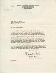 ["The document from the Works Progress Administration informs Congressman Lyle H. Boren that projects in the 4th Congressional District of Oklahoma have been approved for inclusion in the program. The projects are now eligible for operation pending availability of funds and other considerations. The Congressman is advised to contact the Oklahoma Works Progress Administrator for more information."]