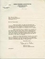 ["The document informs Congressman Lyle H. Boron that Works Progress Administration projects in the 4th Congressional District of Oklahoma have been approved for inclusion in the program. The projects are now eligible for operation at the discretion of the State Works Progress Administrator, based on availability of funds and other considerations. Congressman Boron is advised to contact the Oklahoma Works Progress Administrator for more information on specific projects."]