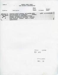 ["The document describes a Works Progress Administration (WPA) project to construct a school building near Okemah in Okfuskee County. The project includes demolishing an existing building and salvaging materials. The project is sponsored by the Board of County Commissioners. Approved in November 1939."]