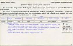 ["The Work Projects Administration project for improving school facilities and grounds has been approved by the President and is now eligible for operation pending availability of funds and labor. The project includes remodeling existing buildings, constructing a coal house and fence, excavating, grading, landscaping, and performing other necessary work. It is sponsored by the Board of Education, School District No. 32."]
