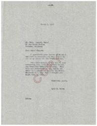 ["Chief Roly Canard of the Creek Nation in Wetumka, Oklahoma, received a letter from Congressman Lyle H. Boren assuring him of his support for the Creek Indians. Congressman Boren mentioned a bill introduced in the Senate and a companion bill in the House that may be of interest to Chief Canard. In response, Chief Canard expressed his appreciation for Congressman Boren's service and support for the Creek Nation, and stated that he will be in touch in the future."]