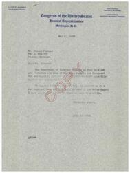 ["The document discusses a resolution passed by the Creek General Convention requesting the President's approval of Mr. Alex Noon as Chief of the Muskogee-Creek Tribe. There are protests against Noon's appointment, but it is believed that the matter will be cleared up soon. The Oklahoma Indian Association seeks the aid of Congressman Lyle Boren in securing the approval from the President. Additionally, the Association expresses appreciation for the conduct of Indian Affairs by the Commissioner of Indian Affairs and expresses opposition to proposals to abolish the Indian Bureau."]