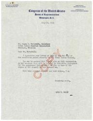 ["The document is a letter from Lyle H. Boren to James D. Berryhill in response to a resolution passed by the Creek Indian Council regarding the establishment of a bomber aviation field in Okmulgee. The resolution expresses the desire for the field to be located in Okmulgee to provide employment for the unemployed Indians and to show loyalty to the nation during a time of national defense. The Council requests the support of various Senators and Congressmen in securing the establishment of the airport."]