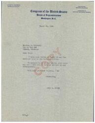 ["Troy Heiskell writes to Lyle Boren regarding the Indian problem in Oklahoma, seeking assistance in getting Indian children to attend local schools. He also expresses frustration with the lack of response from the Muskogee office. Boren responds, expressing his desire for an equitable settlement and thanking Heiskell for his efforts. The Muskogee office states that the issue of Indian children attending schools in different districts is a state matter, and they pay tuition directly to the district where the children attend."]
