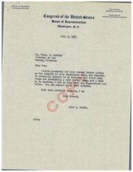 ["The document is a letter from Thos. J. Horsley to Lyle H. Boren, a United States Congressman, advocating for the educational rights of the Navajo and Hopi people. Horsley highlights the lack of educational facilities for these groups and urges Boren to take action to provide them with better opportunities for education. He also praises the efforts of individuals like Chief Chee Dodge and the Dickerson's in providing education under difficult circumstances."]