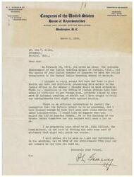 ["The document is from Pubic Law   Gassaway, a member of the Committee on the Judiciary in Oklahoma, to Sam T. Allen, an attorney in Sapulpa. Gassaway discusses the potential abandonment of the Indian Boarding School at Eufaula, Oklahoma, and suggests transferring the students to the Euchee Indian Boarding School at Sapulpa. He mentions difficulties in dealing with the Indian Office and recommends seeking support from Senator Thomas. Gassaway promises to provide updates on the situation and offers his assistance to Allen."]