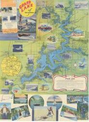 ["Grand Lake of Oklahoma is a brightly colored tourist map produced by the Miami (Okla.) Chamber of Commerce, featuring pictures. Dimensions: 21 1/2 x 27."]