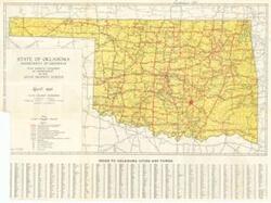 ["This map, titled Map Showing Condition of Improvement of the State Highway System and produced by the Oklahoma Department of Highways, features colored pictures. Dimensions: 27 x 20."]