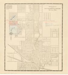 ["This Civic-Commercial Map Directory of Shawnee, Oklahoma, is a black and white map with colored pencil markings from The County Democrat. It depicts the airport location, including possible future expansion areas marked in pencil, and labels a golf course. Dimensions: 15 1/2 x 17."]