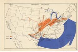["The Petroleum Movement Map of the United States, Peacetime Operations is a color map labeled as Figure 1. Dimensions: 16 x 10 1/2."]
