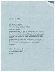["Will T. Nelson wrote to Congressman Camp and Congressman Albert regarding the leasing of land belonging to the Kent heirs without their permission. He questioned the actions of the B.I.A. and expressed concern about the lack of cooperation and communication in Indian affairs. Nelson emphasized his commitment to helping Indians and informing members of Congress about issues in the Indian community."]