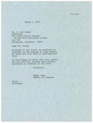 ["The document includes a series of letters exchanged between Mr. B. Bob Stopp, President of the Inter-Tribal Council of the Five Civilized Tribes, and various government officials regarding the involvement of Indian tribes in the selection of the next Area Director of the Bureau of Indian Affairs' Muskogee Area Office. The government officials acknowledge the Council's recommendation and assure that tribal recommendations will be considered when the position becomes vacant. The Council's request for involvement in the selection process is supported by Happy Camp, a Member of Congress, and the matter is being passed on for further consideration."]
