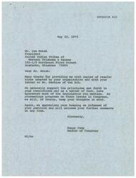 ["The document includes correspondence between the United Indian Tribes of Western Oklahoma and Kansas and members of Congress and the Bureau of Indian Affairs regarding education programs and funding for Native American students. The organization expresses support for certain policies and resolutions, while requesting consideration for specific issues affecting their community. They also provide corrections to a resolution and seek assistance in securing funding for the Johnson O'Malley Program."]