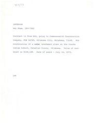 ["Amy Shaw, with phone number 183-7262, is involved in a contract from the BIA to Commonwealth Construction Company in Oklahoma City for the construction of a water treatment plant at Concho Indian School in Oklahoma. The contract is worth $159,129 and was awarded on July 16, 1973."]