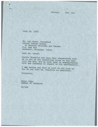 ["The document is a letter from Member of Congress Happy Camp to Mr. Lee Motah, President of the United Indian Tribes of Western Oklahoma and Kansas, expressing support for Marvin Franklin, Under Secretary of the Interior for Indian Affairs, in his confirmation. Mr. Motah also writes a letter expressing concern about lack of cooperation for Mr. Franklin and seeks support in getting him confirmed."]