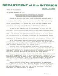 ["The Senate has confirmed Morris Thompson as Commissioner of Indian Affairs, with Secretary of the Interior Rogers C.B. Morton expressing confidence in Thompson's ability to lead a new era for American Indians. Thompson, who is an Athabascan Indian, will report directly to Morton and function as an assistant secretary. He is the youngest person to serve as Commissioner at 34 years old. Thompson's appointment follows the resignation of Louis R. Bruce, with Marvin L. Franklin previously serving as Assistant to the Secretary for Indian Affairs. The Department aims to advance opportunities for Indian citizens while maintaining the special federal relationship with recognized Indian tribes."]