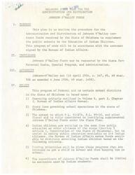 ["The document outlines the State Plan for the Administration and Distribution of Johnson O'Malley funds in Oklahoma to supplement the education of Indian children. It includes provisions for requesting funds, eligibility criteria for school districts and students, Indian involvement in decision-making, special services that can be funded, reimbursement for lunches and milk, and requirements for records and reports. The plan emphasizes the importance of providing equal education opportunities for Indian students and ensuring that funds are used appropriately."]