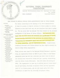 ["The National Tribal Chairmen's Association is urging the Nixon Administration to keep its promise to improve services for American Indians. They are calling for the realignment of the Bureau of Indian Affairs to be implemented without interference. The organization believes that the focus on reorganization has delayed the delivery of services to Indian people and is advocating for more consultation with elected tribal officials for better decision-making."]
