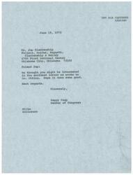 ["The sender, Happy Camp, a Member of Congress, is sending a letter to Mr. Jap Blankenship regarding a letter they wrote to Dr. Ottina. They hope that the letter will be beneficial and send their best regards."]