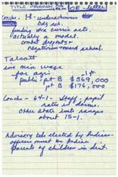 ["The document discusses various budget allocations and programs related to education and agriculture for Concho, Talcott, and Couch. It mentions combatting dropouts and negative attitudes towards school, as well as heavy equipment training programs. There is also mention of contracts and financial issues within the Cheyenne-Arapaho Enterprises."]