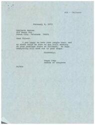 ["Marjorie Wooten, on behalf of the Chilocco Indian School Board, thanks Congressman Happy Camp for his support and interest in their problems at the school. She expresses gratitude for his courtesy and notes that his involvement has lifted their hopes and encouraged them. She also mentions their support for President Nixon's stand on amnesty for draft evaders and deserters."]