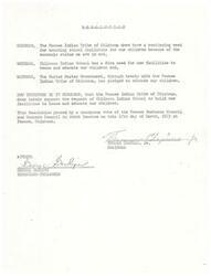 ["The Pawnee Indian Tribe of Oklahoma supports the request for new facilities at Chilocco Indian School to house and educate their children, as the United States Government has pledged to educate their children through treaty. The resolution was passed unanimously by the Pawnee Business Council and Nasharo Council in March 1973."]