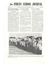 ["The Indian School Journal reports on the arrival of four new teachers at Chilocco, Oklahoma, through the Title I Project. The program aims to help lower the student drop-out rate and keep students from getting homesick. Parents visited the campus and participated in classes and meals with students. The Chilocco Indian Cross-Country Team and football team are also highlighted, along with enrollment numbers and the success of the start of the school year. The Chilocco Choir performed at the Oklahoma Indian Trades Fair. The importance of attendance and class adjustments are emphasized."]