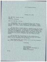 ["The document is from Joan Southard, an administrative assistant to Congressman Happy Camp, in response to a letter from Mr. and Mrs. Robert No Ear regarding the Chilocco Indian School. Southard assures them that Congressman Camp is working on their behalf and is interested in ensuring decisions made regarding the school are beneficial. The document also mentions concerns about the National Indian Youth Council trying to influence the school's operations. Mr. and Mrs. No Ear are seeking assistance from Congressman Camp and William R. Ray to address this issue."]